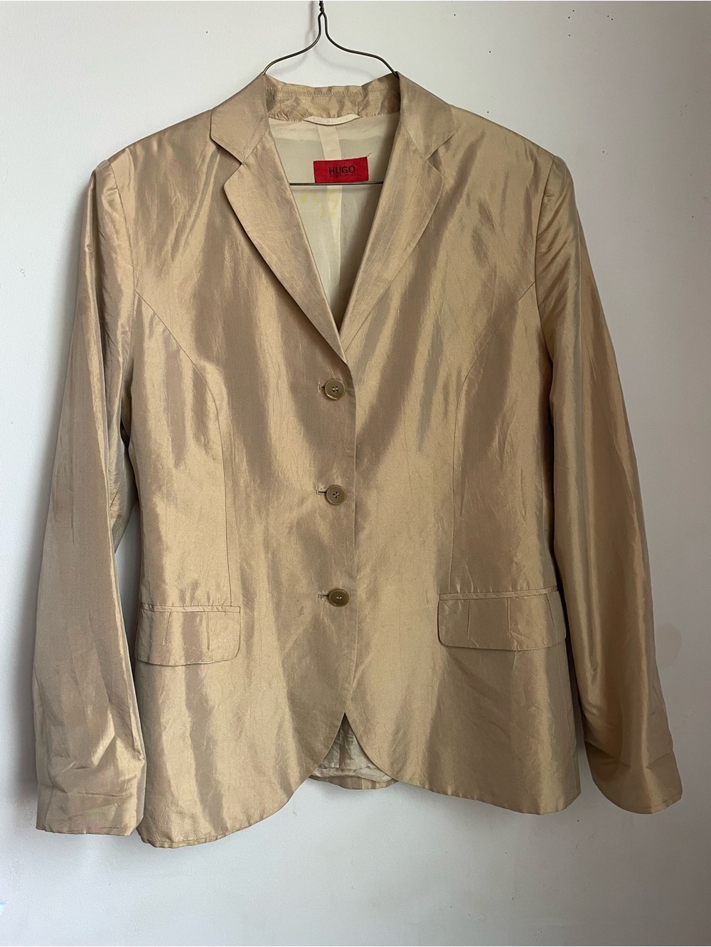 100% Silk Soft Gold Women's Single-Breasted Blazer